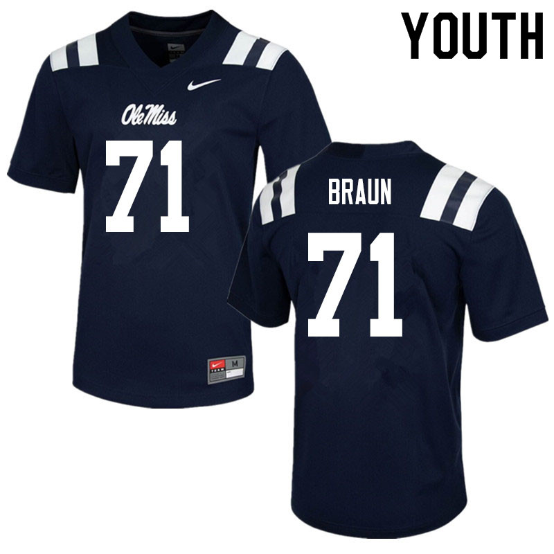 Tobias Braun Ole Miss Rebels NCAA Youth Navy #71 Stitched Limited College Football Jersey YNX4658GL